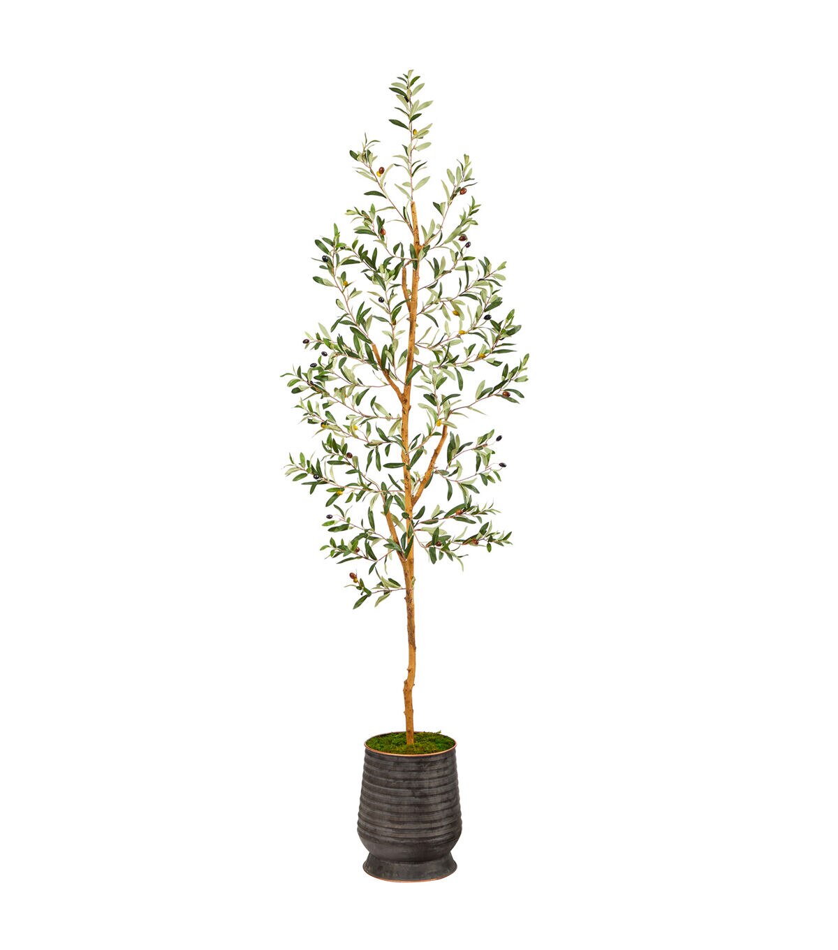 Nearly Natural 74 Olive Artificial Tree in Ribbed Metal Planter