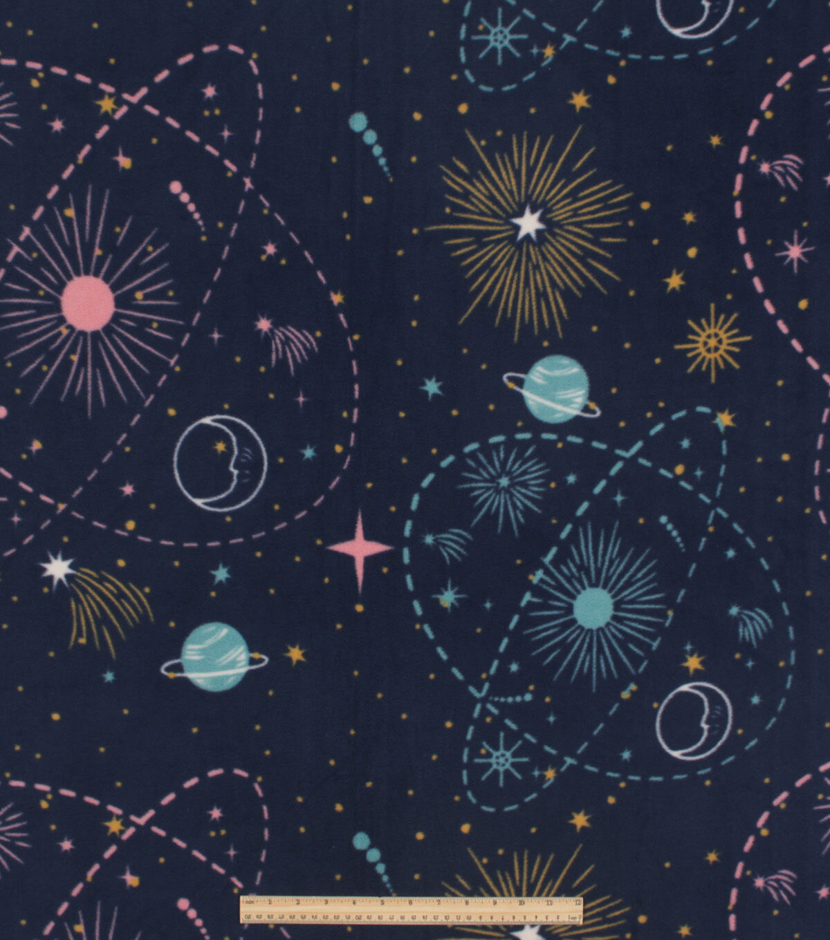 Celestial Sky on Blue Anti Pill Fleece Fabric