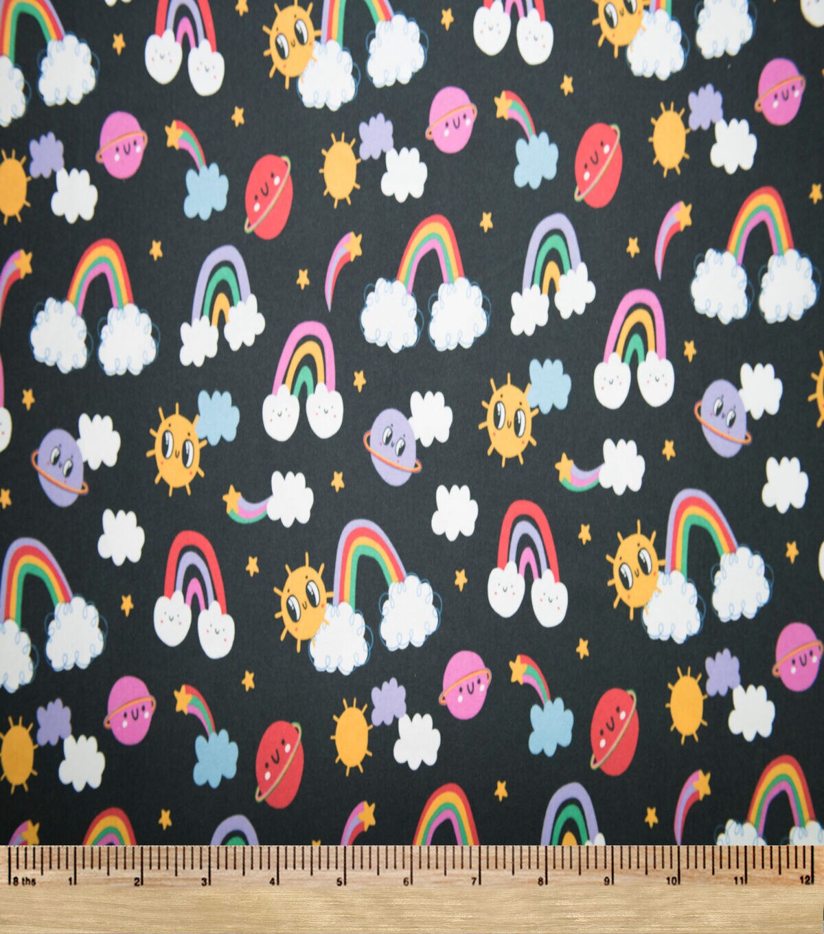Super Snuggle Rainbow Sun Cloud Toss Flannel Fabric
