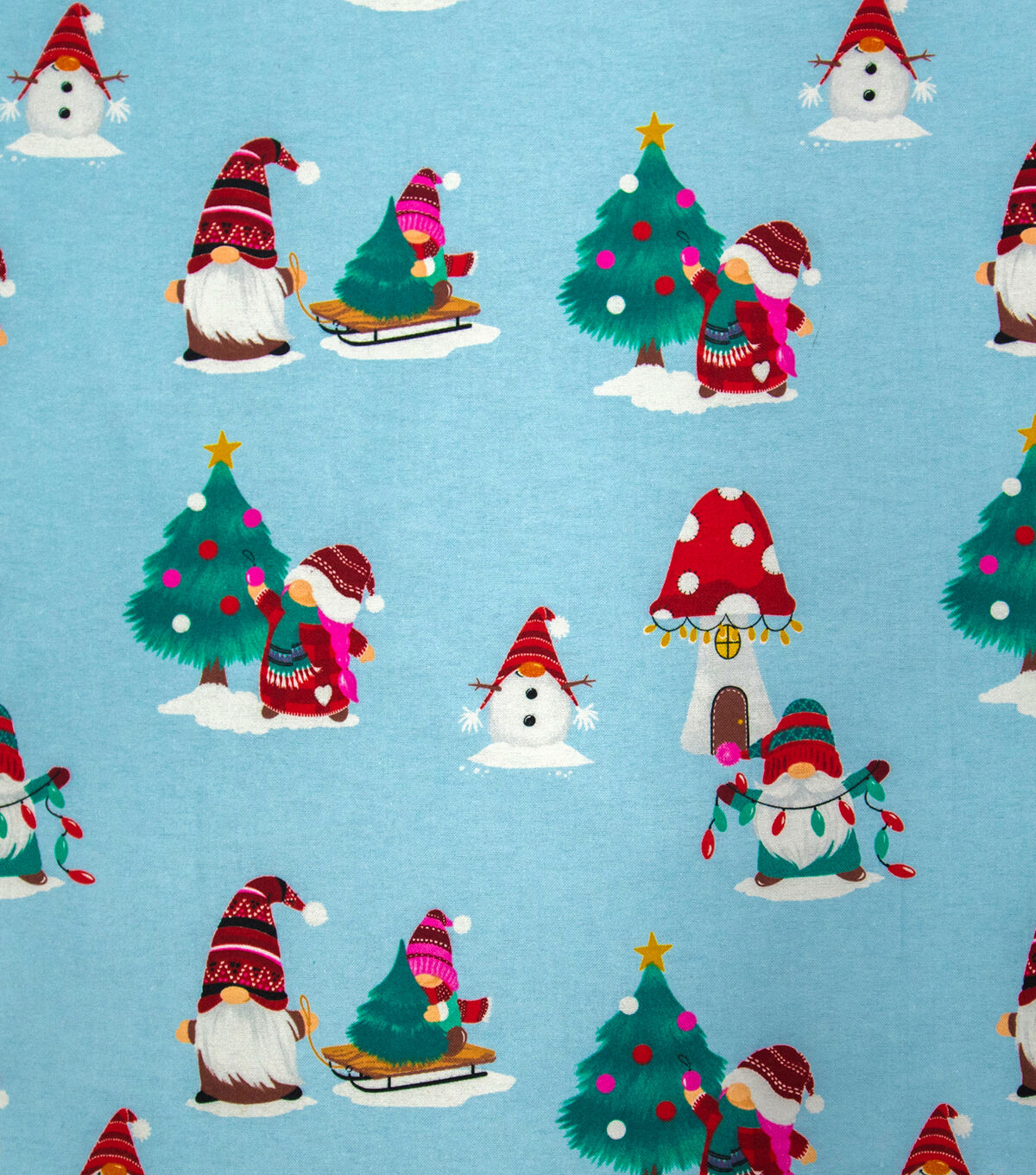 Gnomes on Blue Super Snuggle Christmas Flannel Fabric