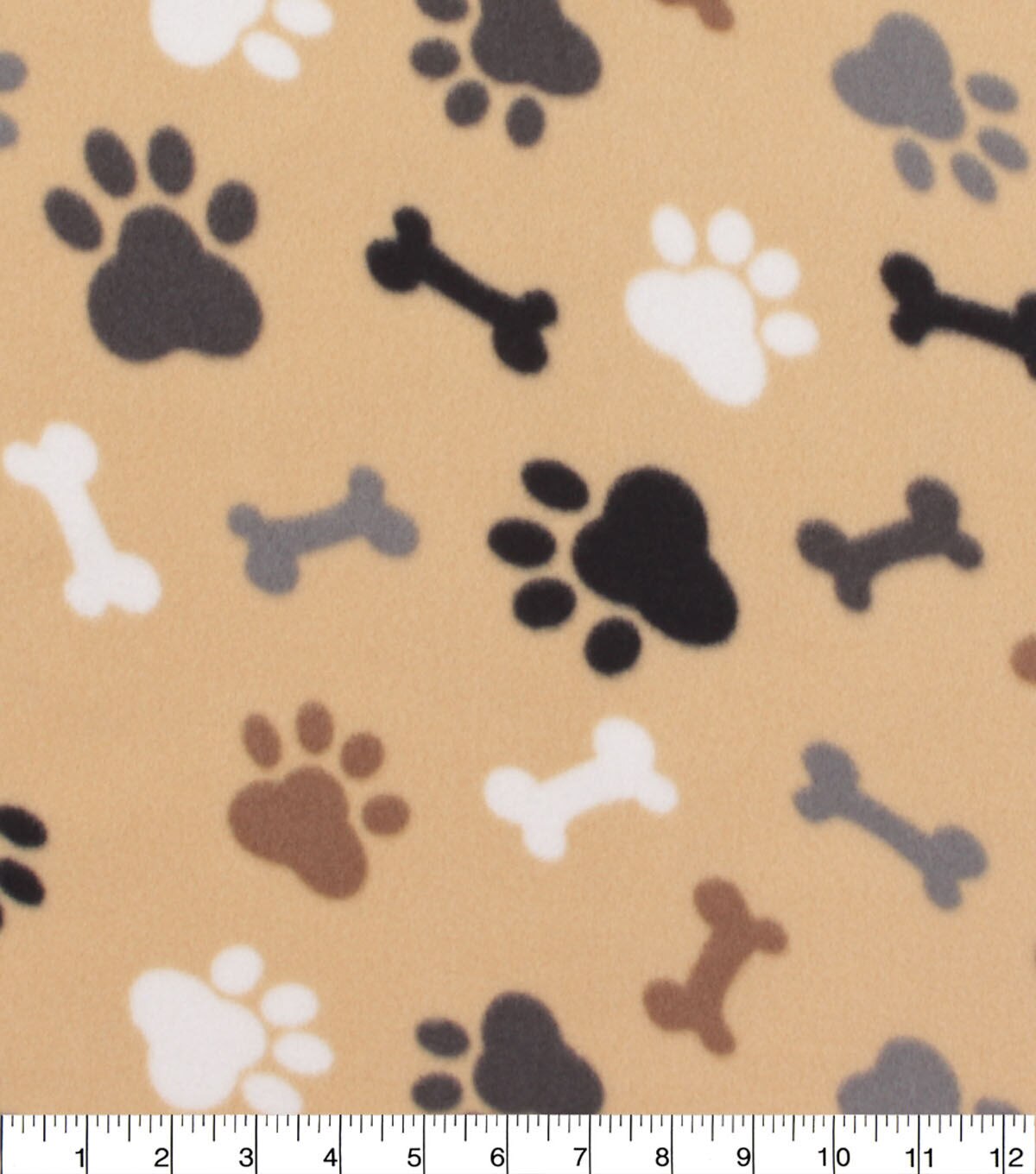 Blizzard Fleece Fabric Neutral Paws and Bones