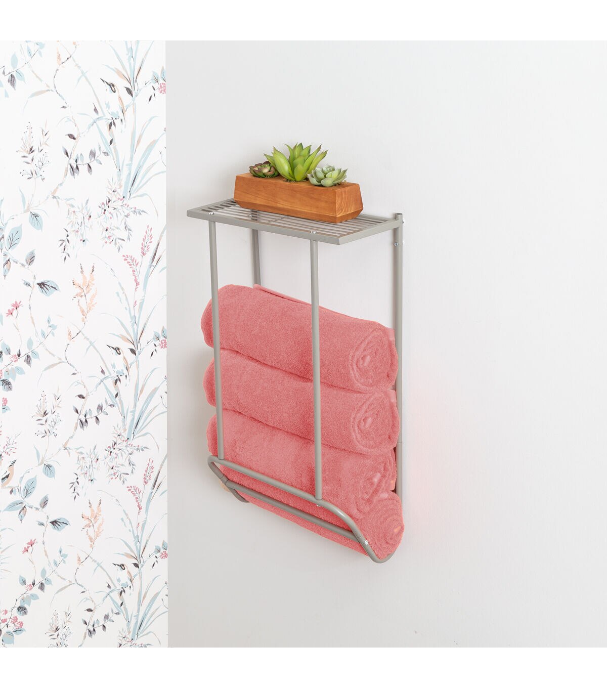 Honey Can Do 15 x 25 Nickel Bath Wall Mounted Towel Holder With Shelf