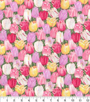 Fabric Traditions Pink & Red Garden Party Tulips Premium Cotton Fabric
