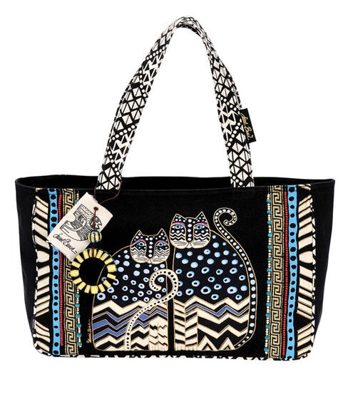 Laurel Burch Medium Tote with Zipper Top Spotted Cats