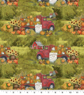Red Truck Pumpkin Sale Harvest Cotton Fabric