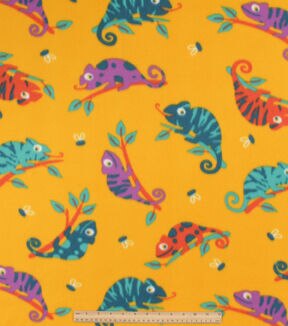 Chameleons On Yellow Blizzard Fleece Fabric