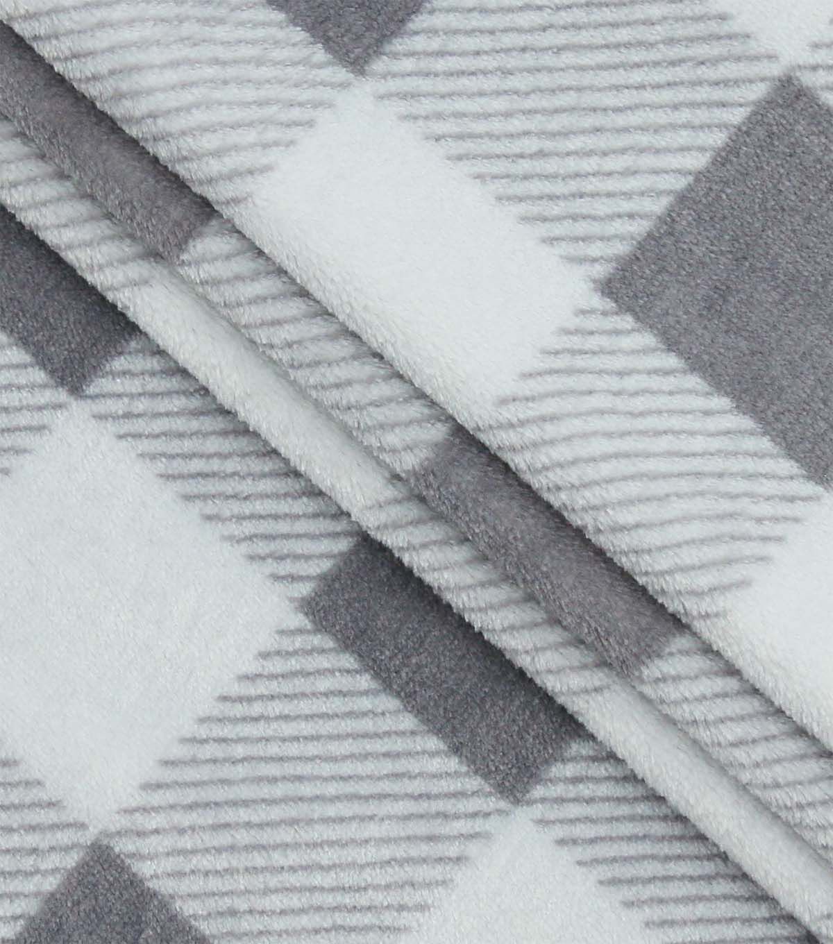 Gray & White Plaid Sew Lush Fleece Fabric