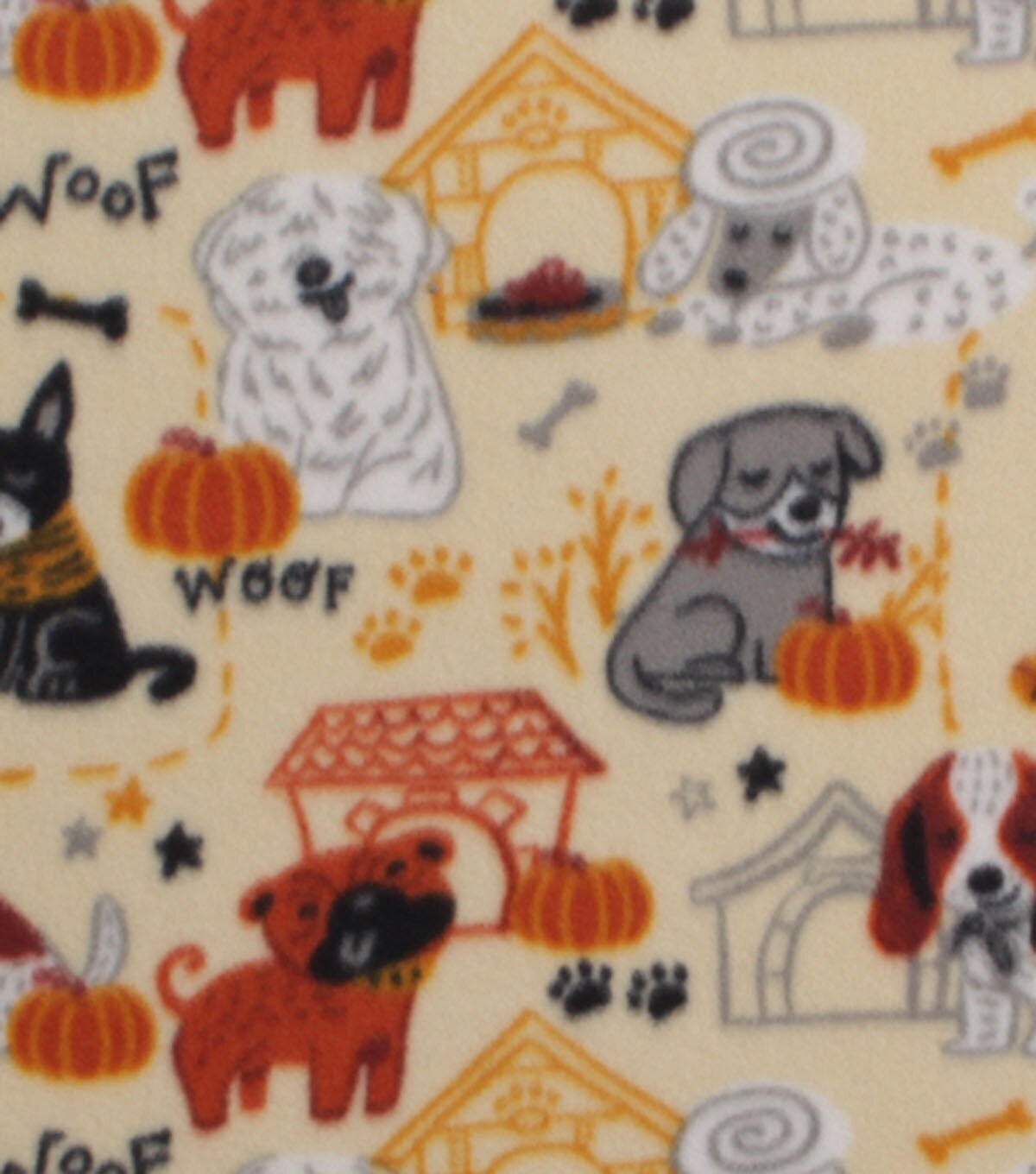 Pups & Pumpkins on Yellow Blizzard Fleece Fabric