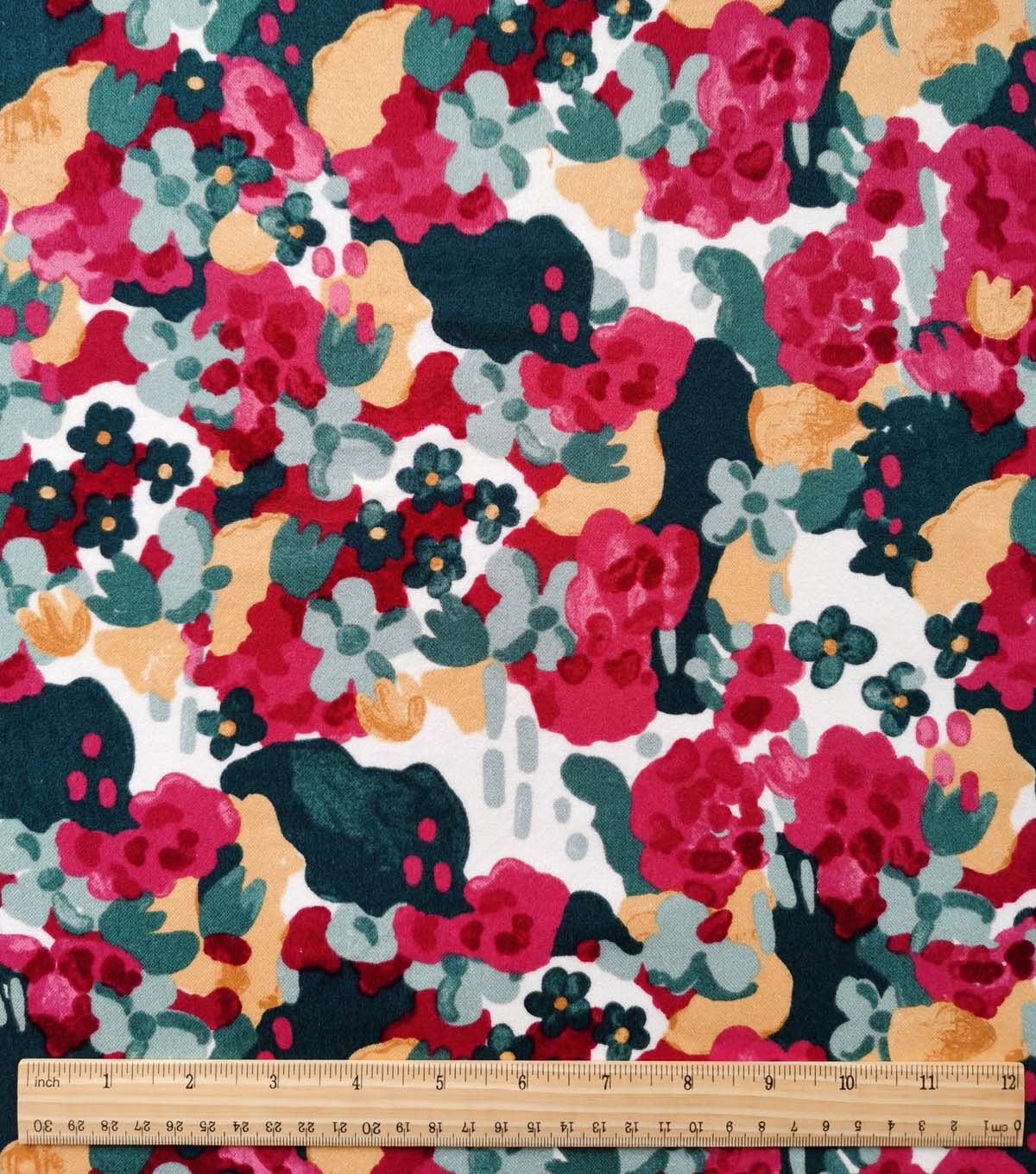 Green & Pink Abstract Floral Luxe Flannel Fabric