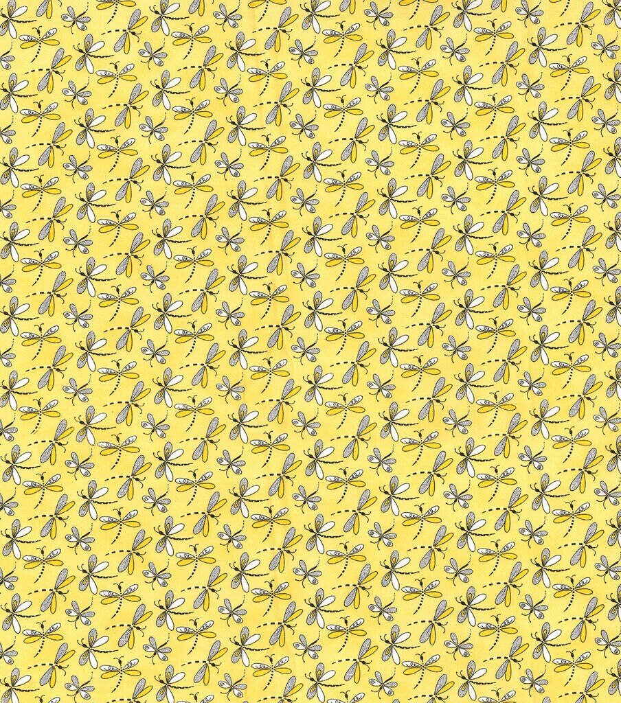 Fabric Traditions Dragonflies Yellow Novelty Glitter Cotton Fabric