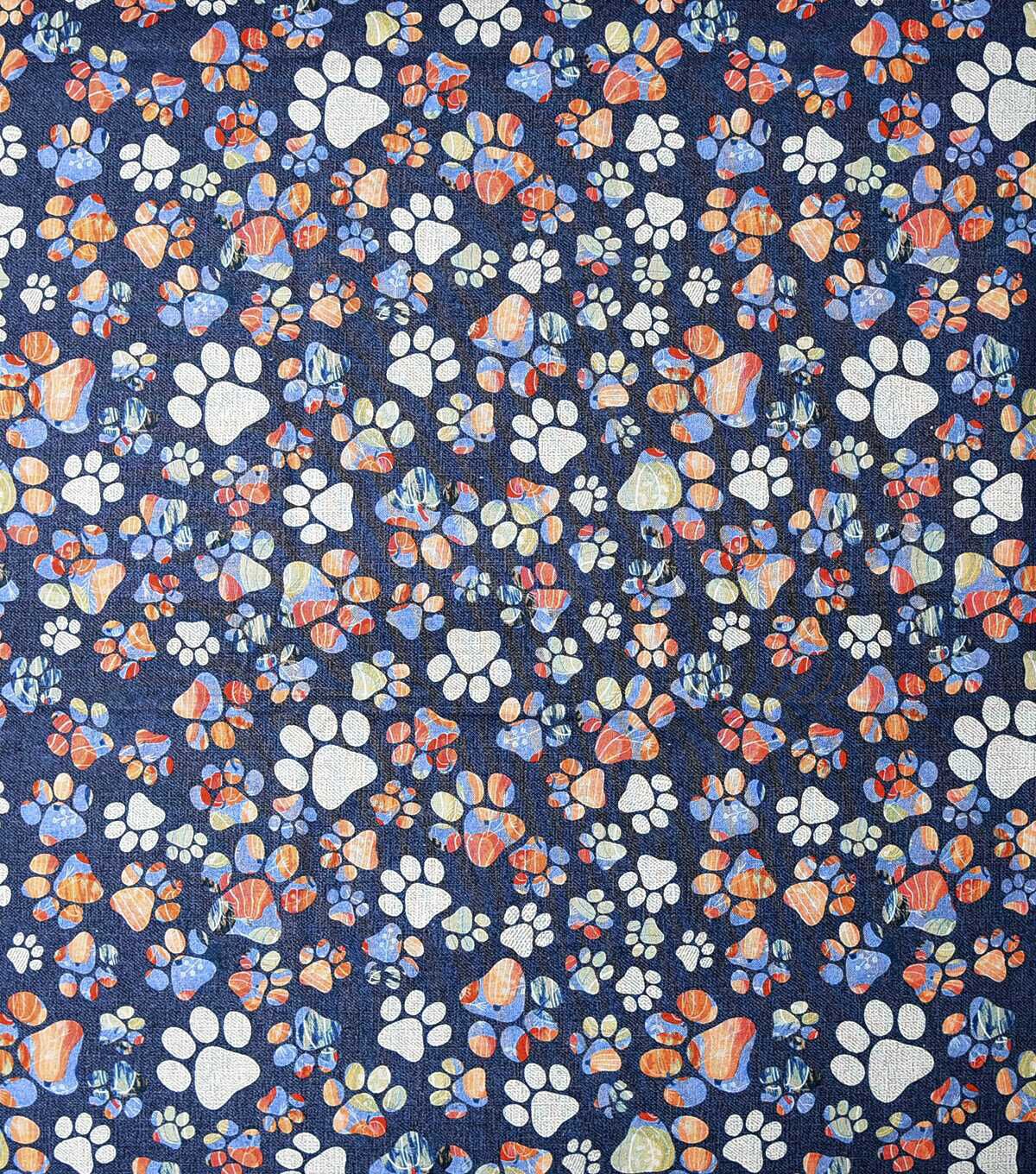 Multi Paw Prints On Navy Novelty Print Fabric