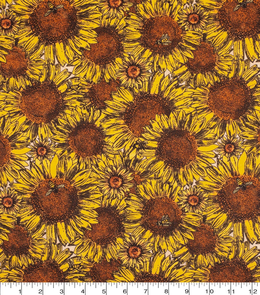 Super Snuggle Flannel Fabric Sunflowers & Bees