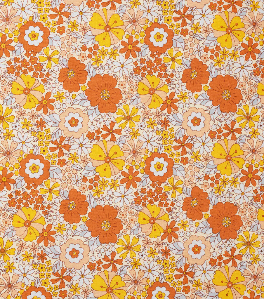 Orange Retro Flowers Cotton Fabric by Keepsake Calico