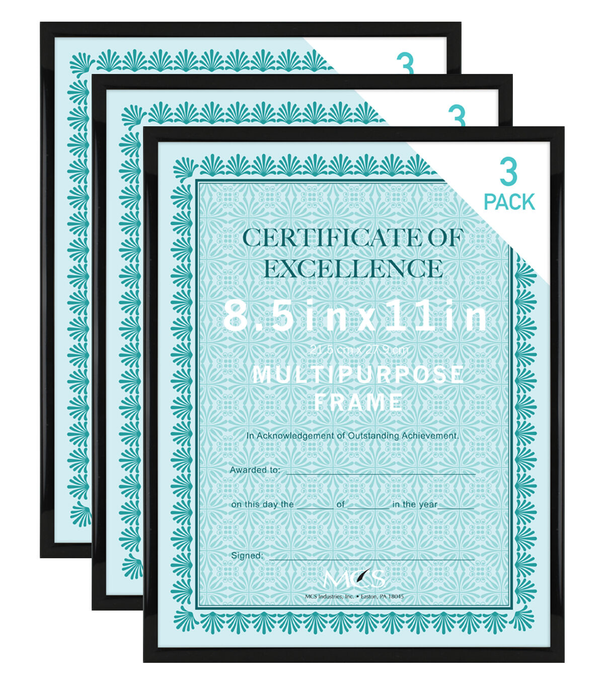 MCS Industries Single Image 3 pk Multipurpose Frames 8.5'' x 11'' Black