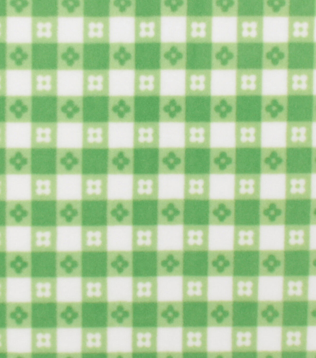 Green Floral Gingham Green Anti Pill Plush Fleece Fabric