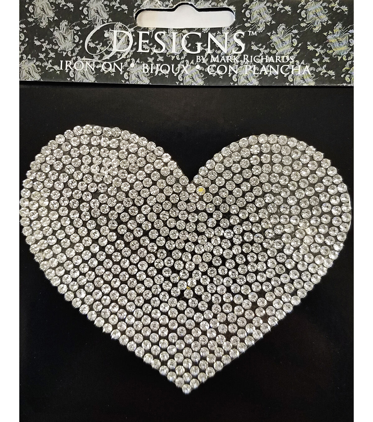 Mark Richards 4 Clear Rhinestone Heart Iron On Patch