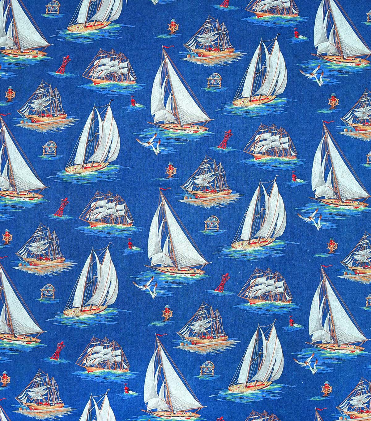 Blue Boats On The Water Novelty Cotton Fabric