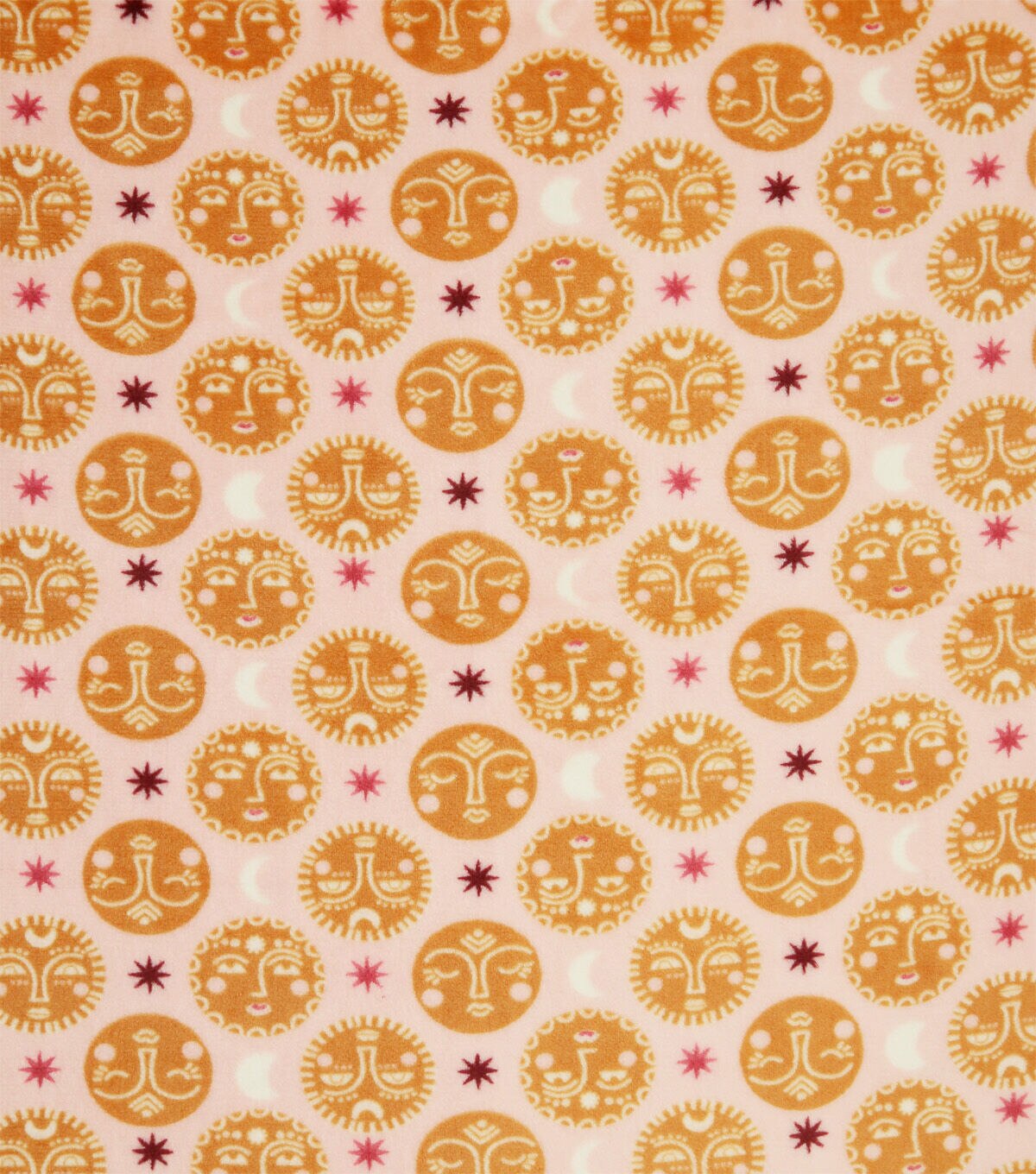 Orange Celestial Faces Sew Lush Fleece Fabric