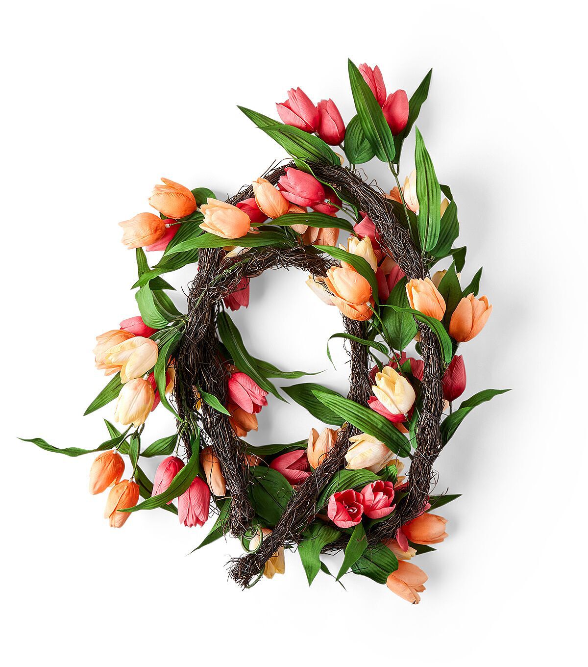 Matching Spring Peach & Red Tulip Wreath & Garland