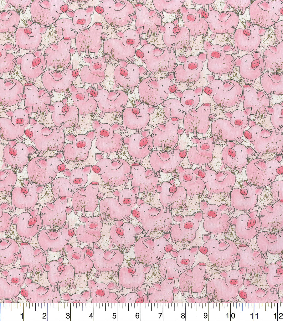Hi Fashion Watercolor Packed Pigs Novelty Cotton Fabric