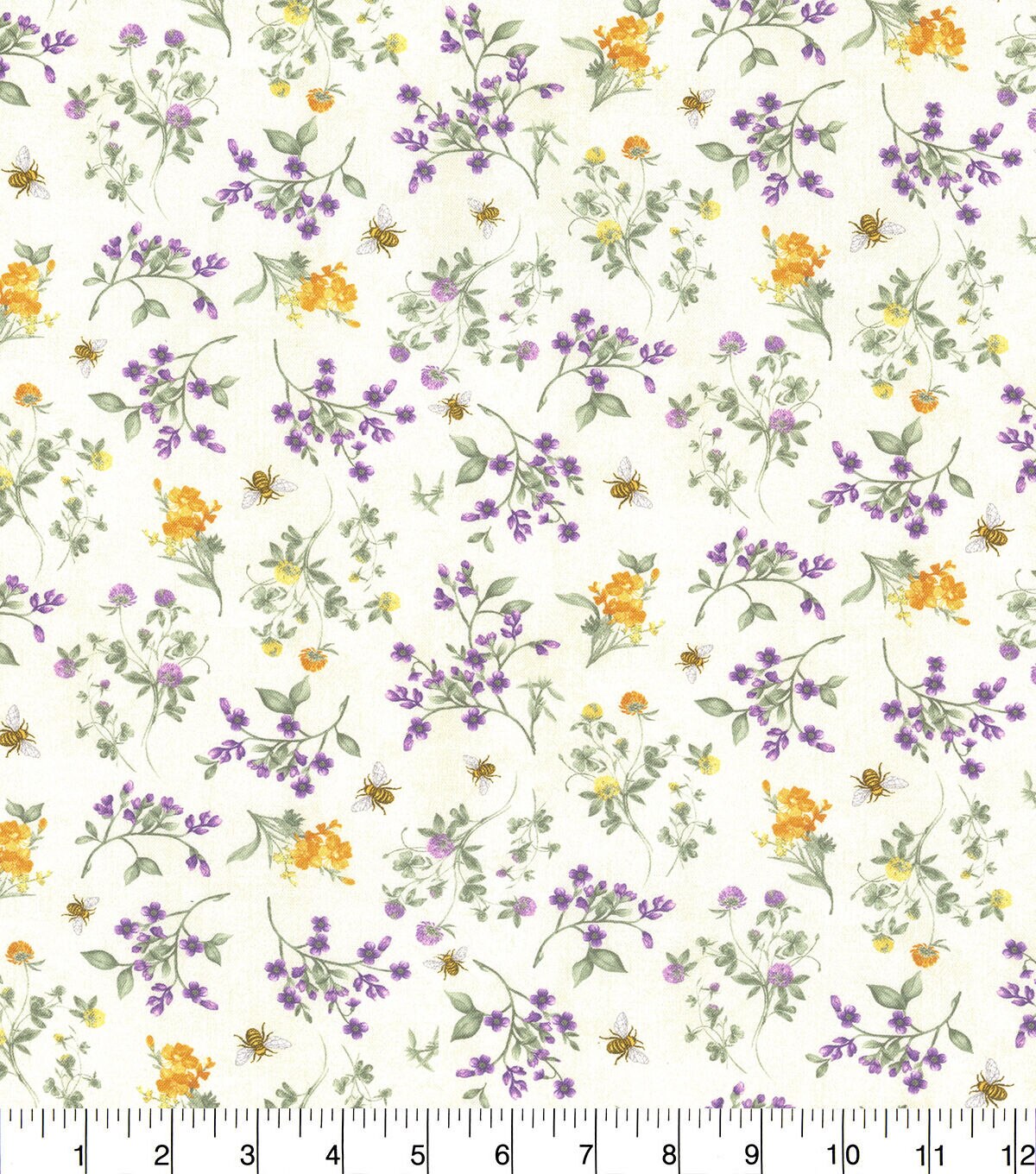 Hi Fashion Bee & Lavender on White Premium Cotton Fabric