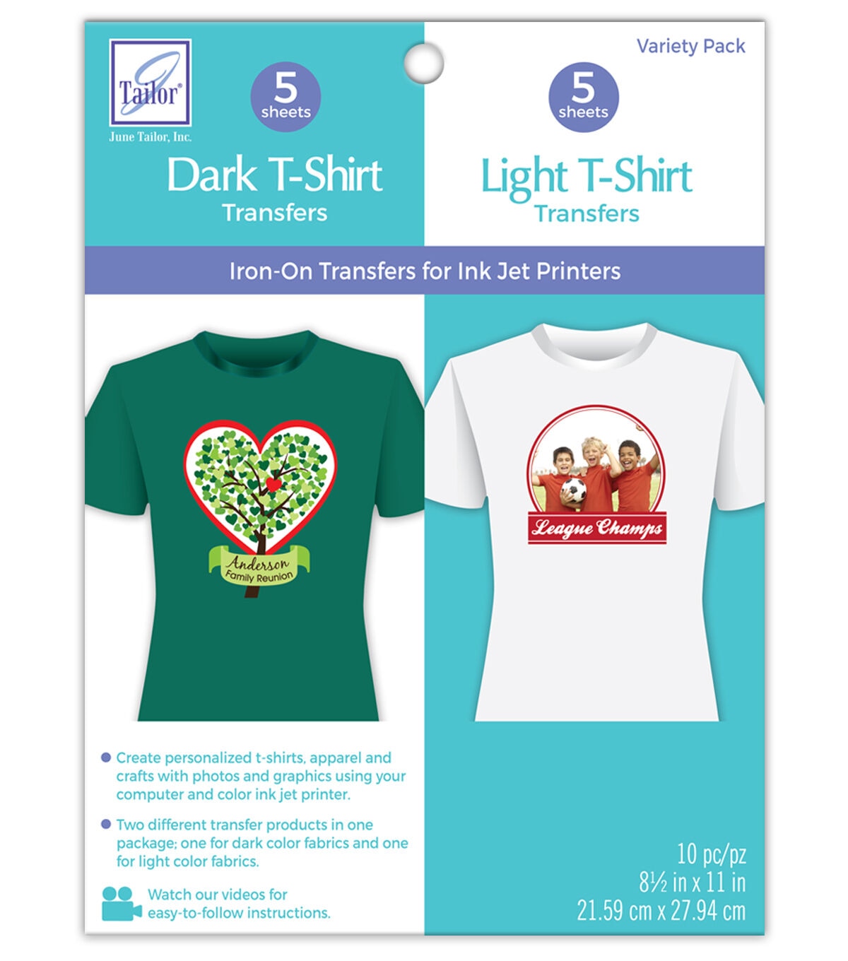 June Tailor 8.5 x 11 Dark & Light T Shirt Iron On Transfer Sheets 10ct