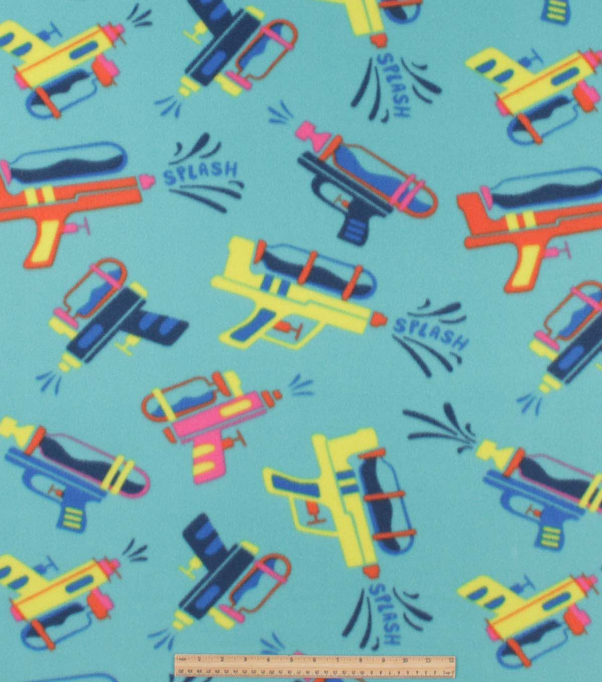Water Blasters on Blue Blizzard Fleece Fabric