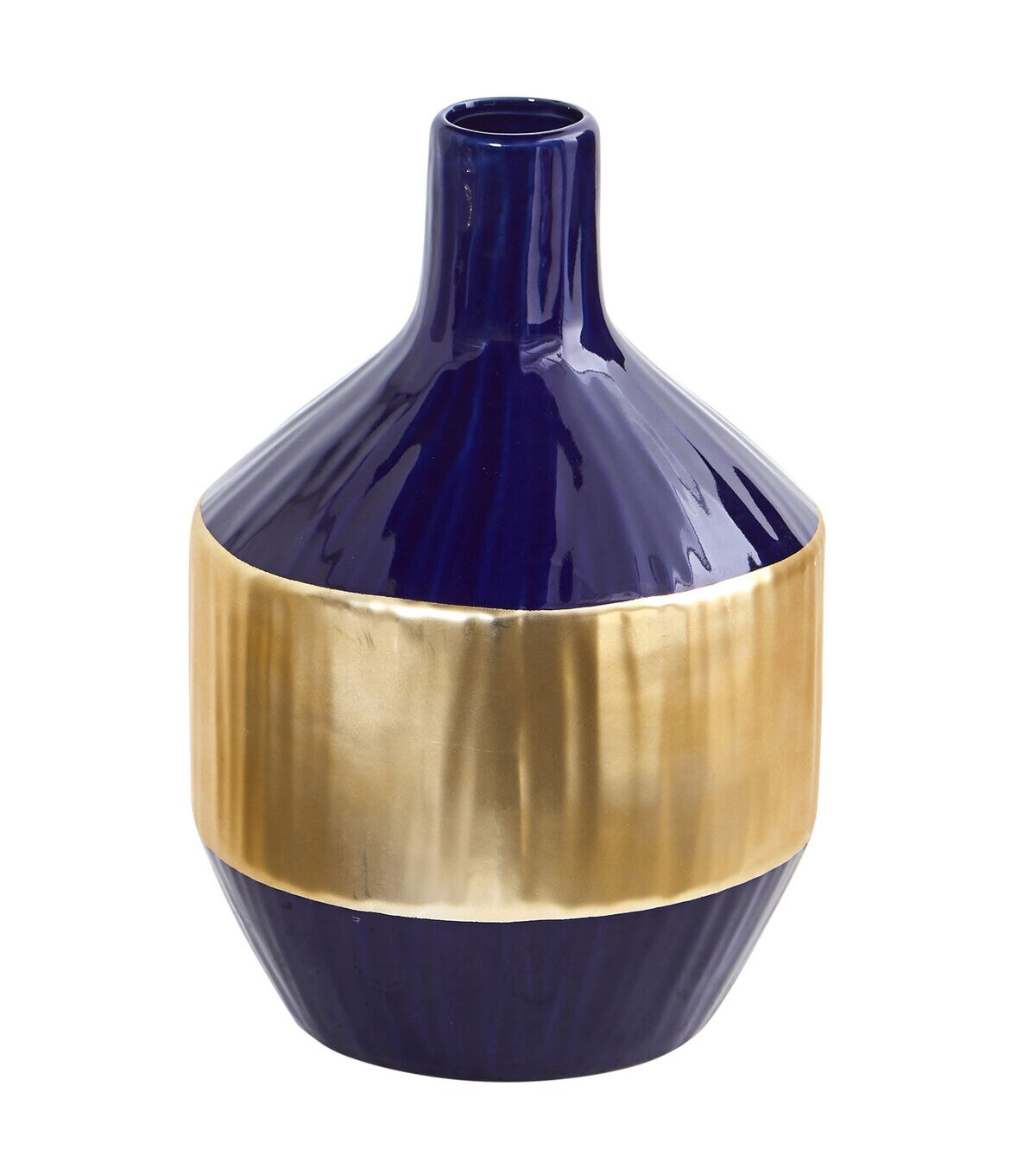 Nearly Natural 9 Lux Blue Ceramic Vase With Gold B&