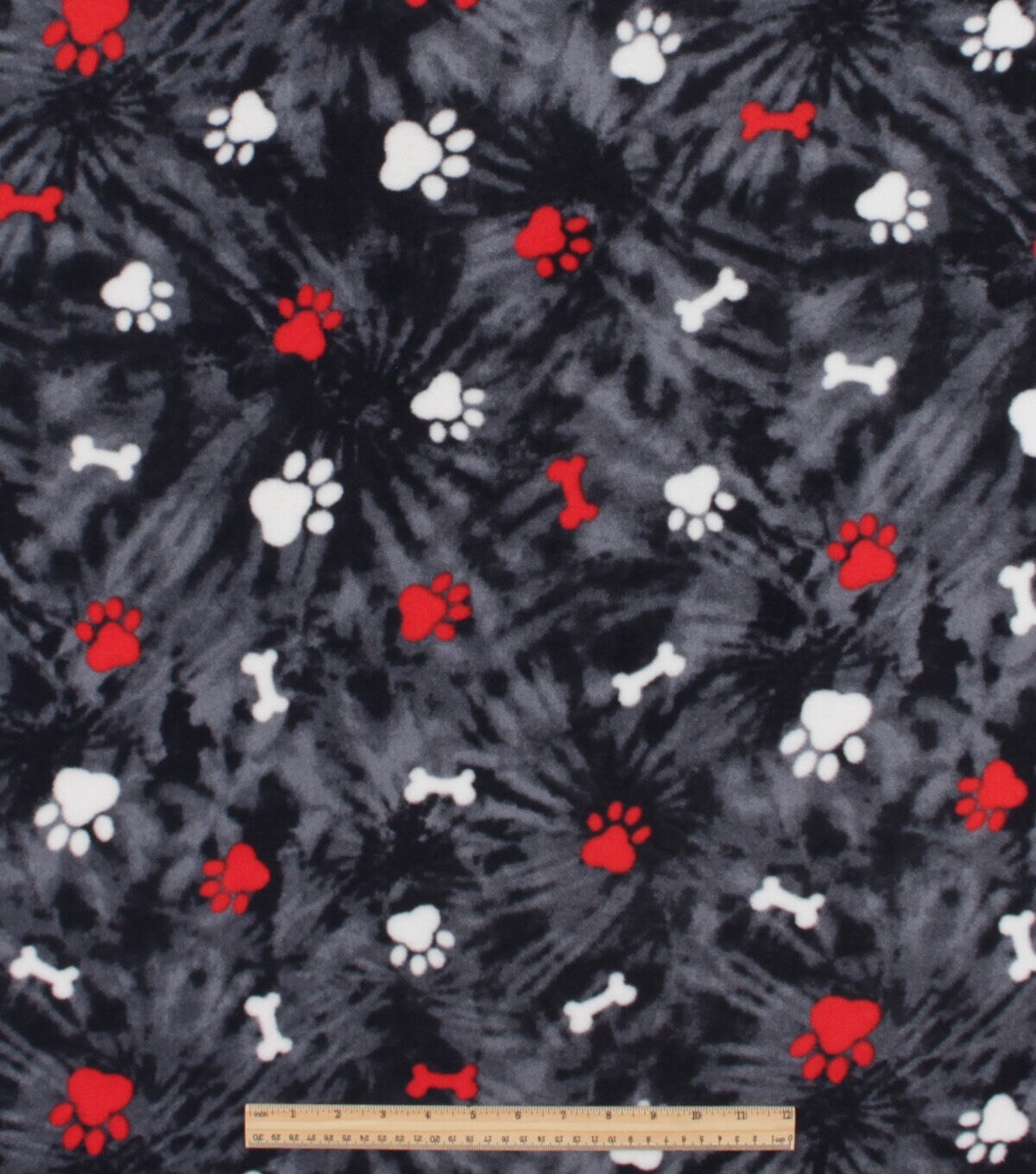Paws on Black Tie Dye Anti Pill Fleece Fabric