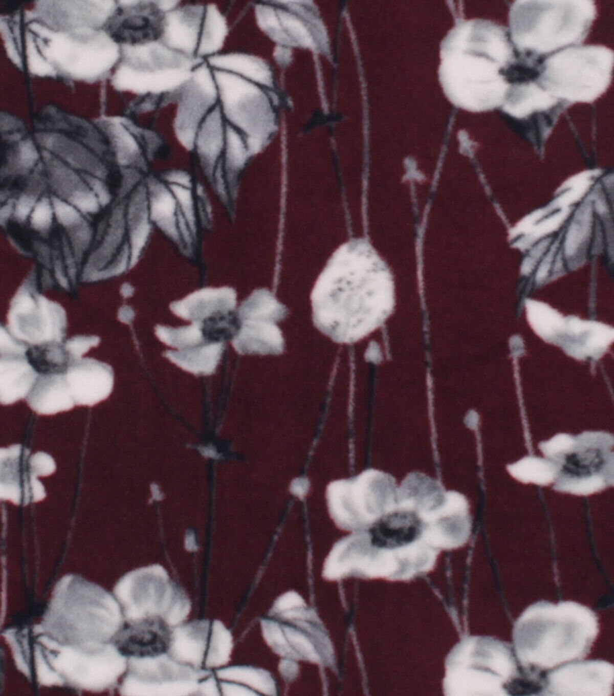 Line Drawn Burgundy Anti Pill Fleece Fabric