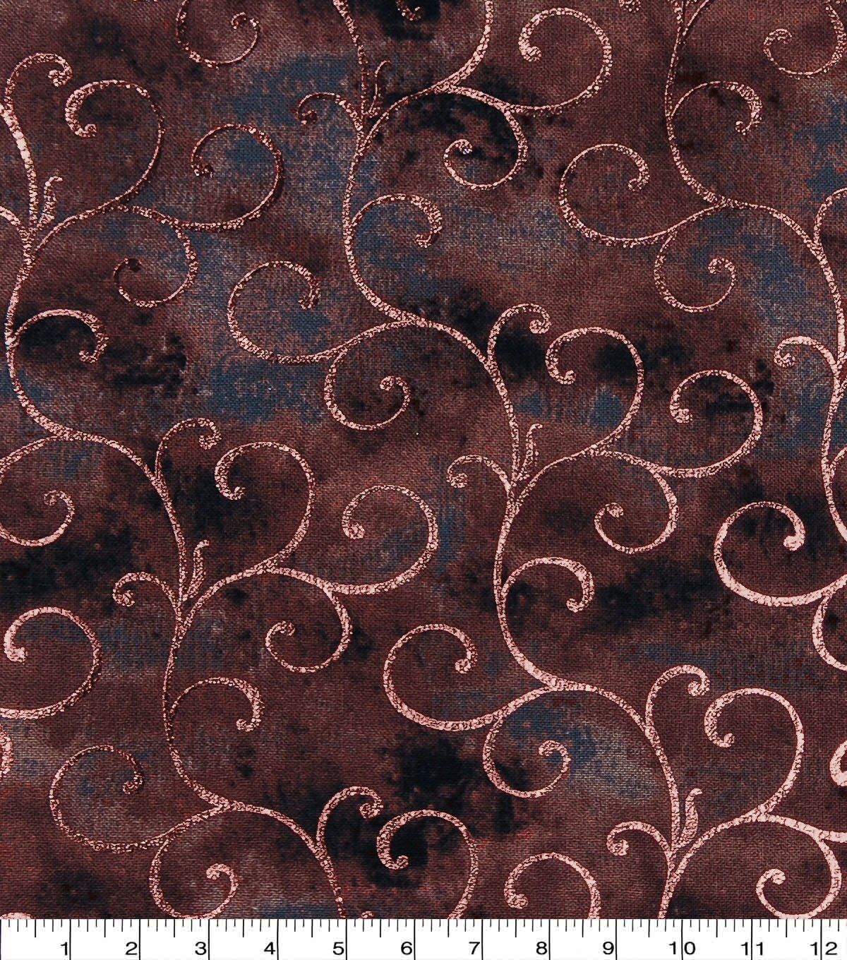 Rose Gold Swirl Brown Harvest Foil Cotton Fabric