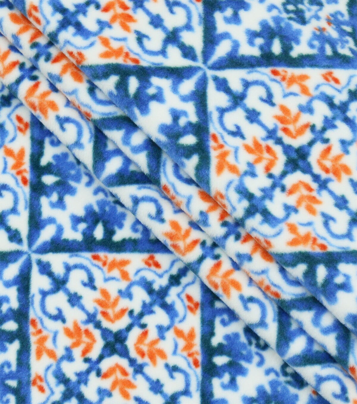 Blue & Orange Diamond Tile Luxe Fleece Fabric