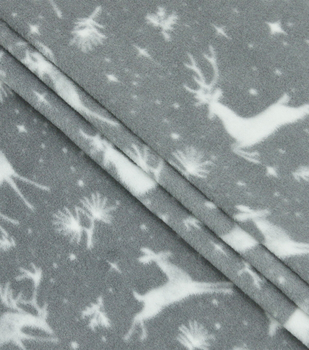 White Reindeer on Gray Anti Pill Fleece Fabric