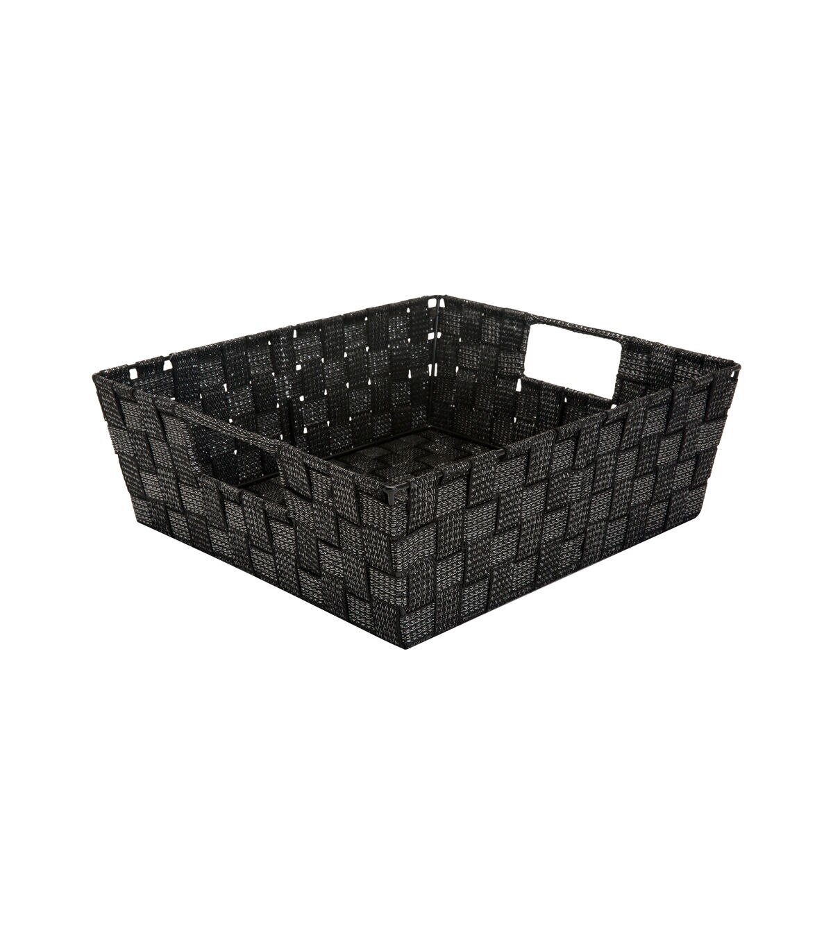 Simplify 13 x 5 Black & Silver Lurex Striped Woven Storage Shelf Bin