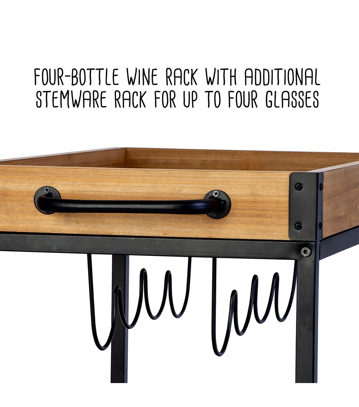 Honey Can Do 35 Black Industrial Bar Cart With Removable Serving Tray