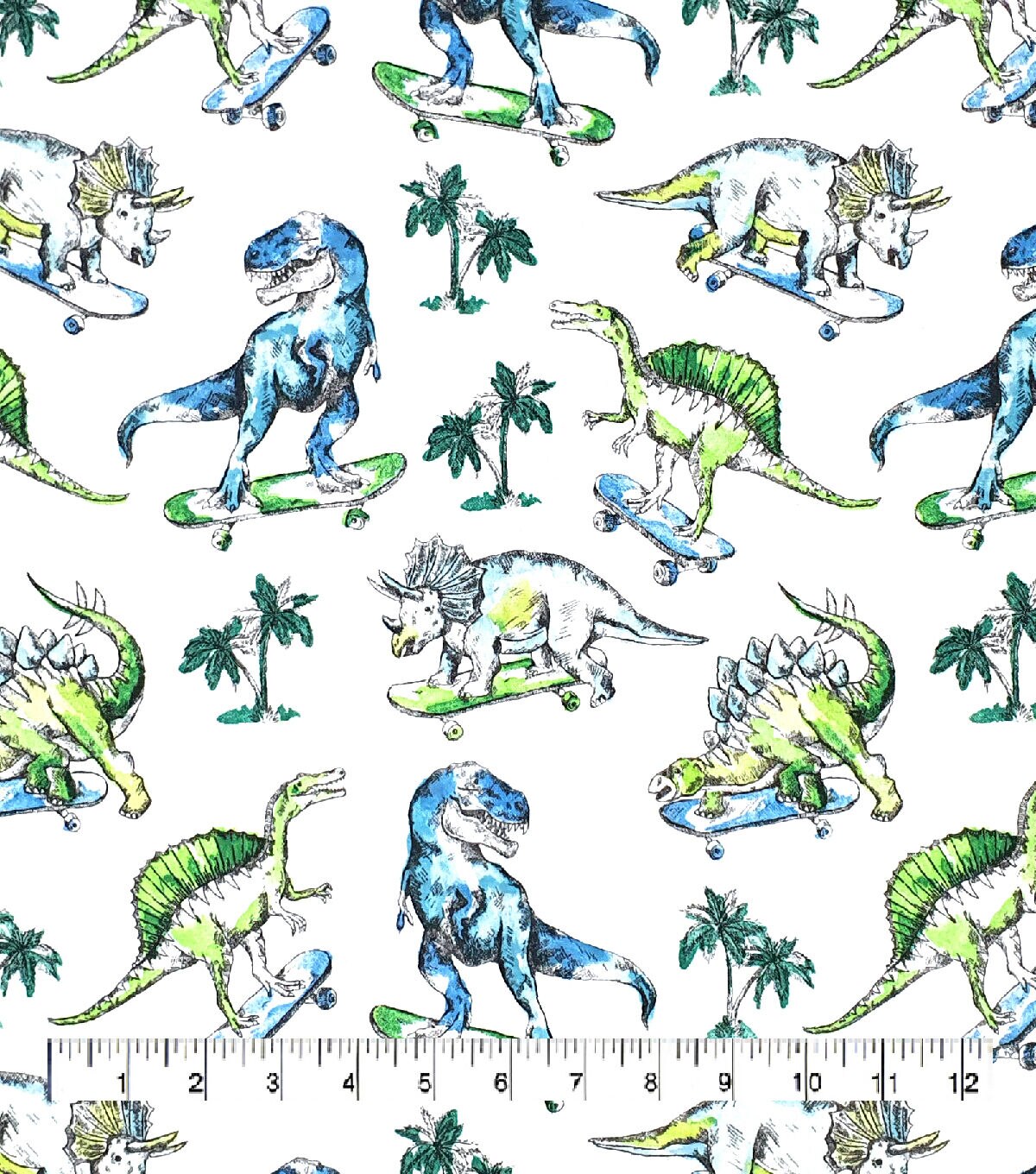 Super Snuggle Skateboarding Dinos Flannel Fabric