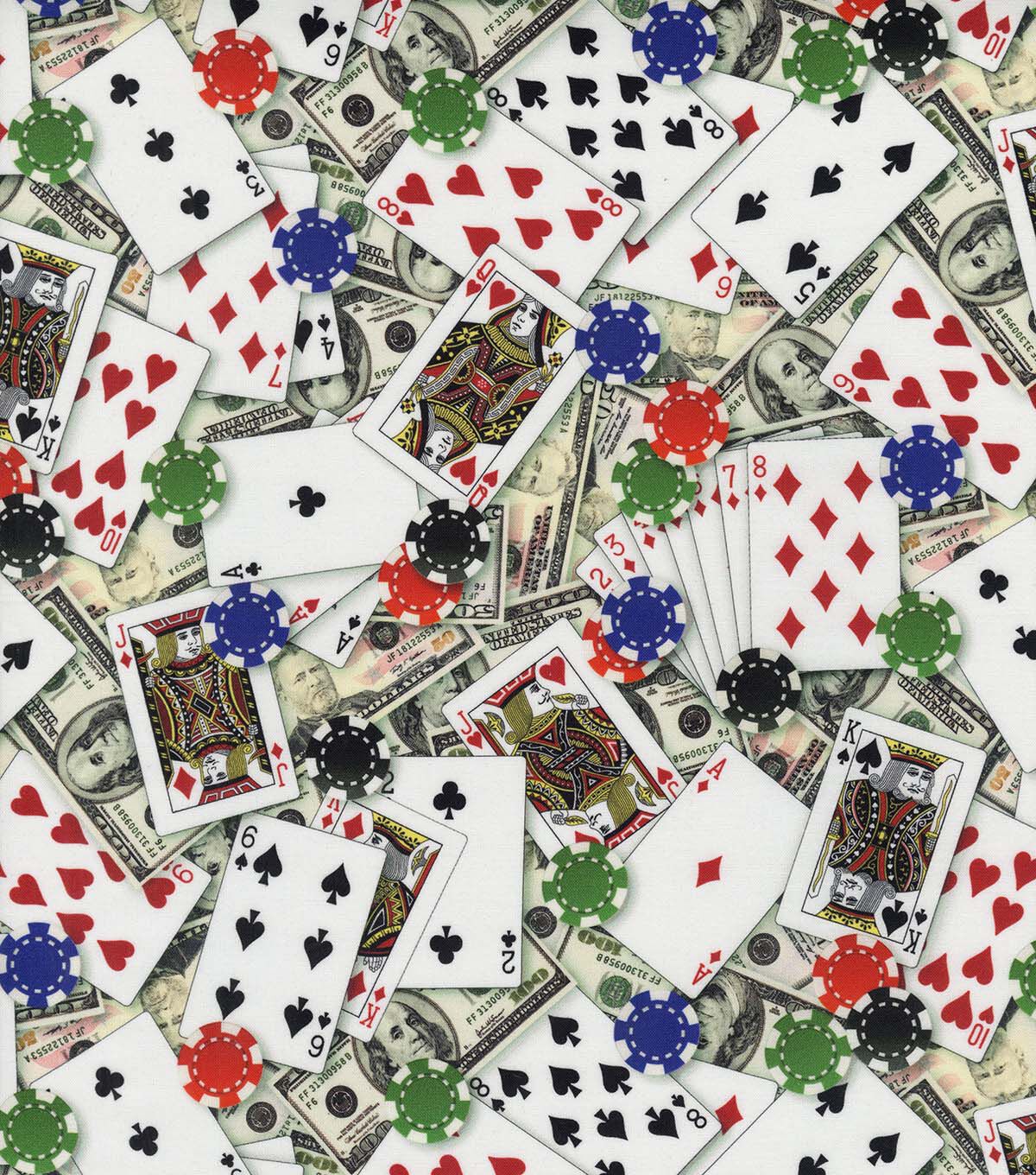 White Gambling Cards Novelty Cotton Fabric