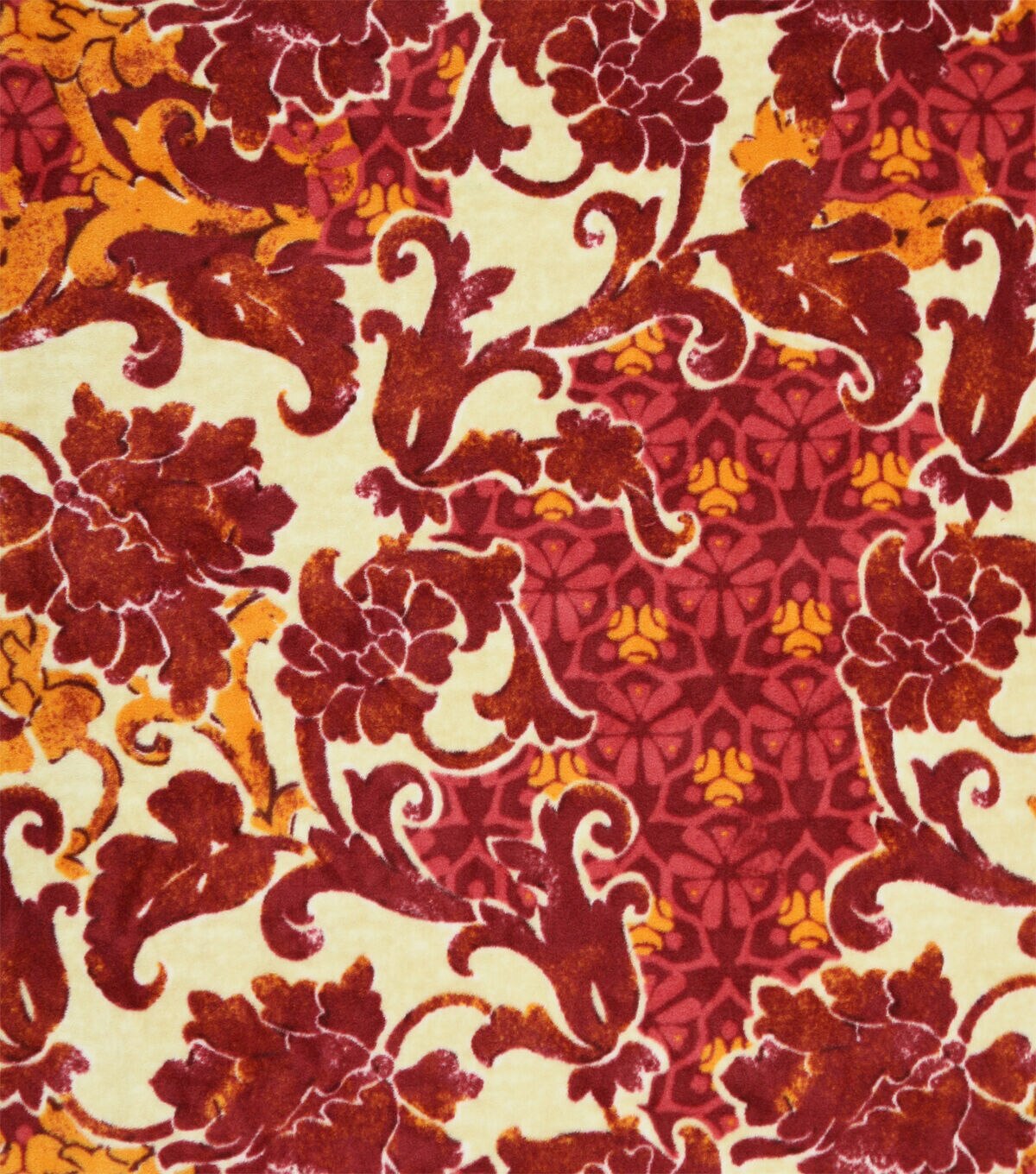 Red Damask Floral Red Luxe Fleece Fabric