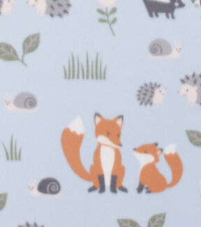 Woodland Animals On Blue Blizzard Fleece Fabric