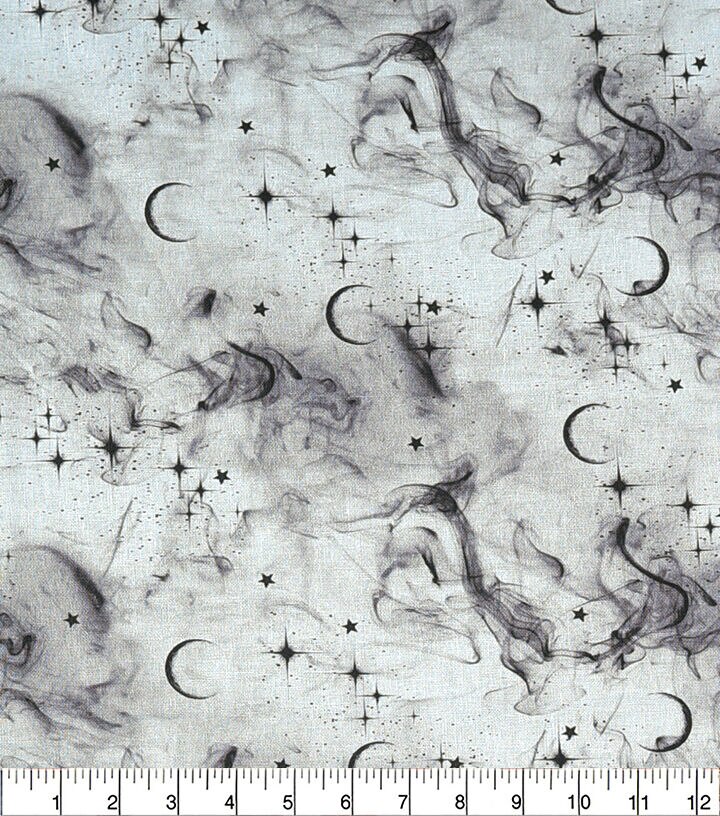Moons & Smoke on White Cotton Fabric
