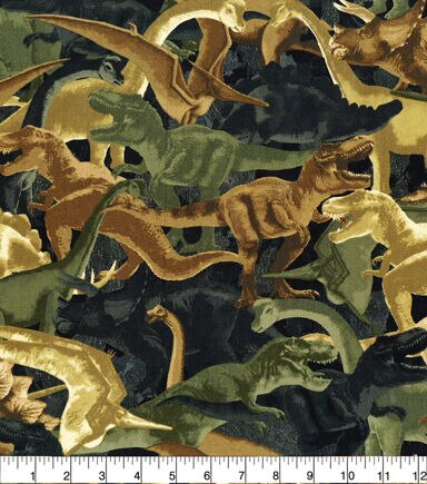 Hi Fashion Packed Camo Dinosaurs Novelty Cotton Fabric