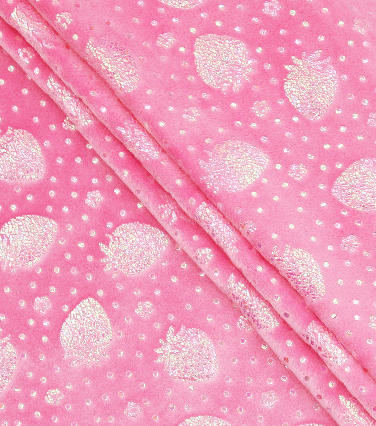 Foil Summer Strawberries on Pink Pure Plush Fleece Fabric