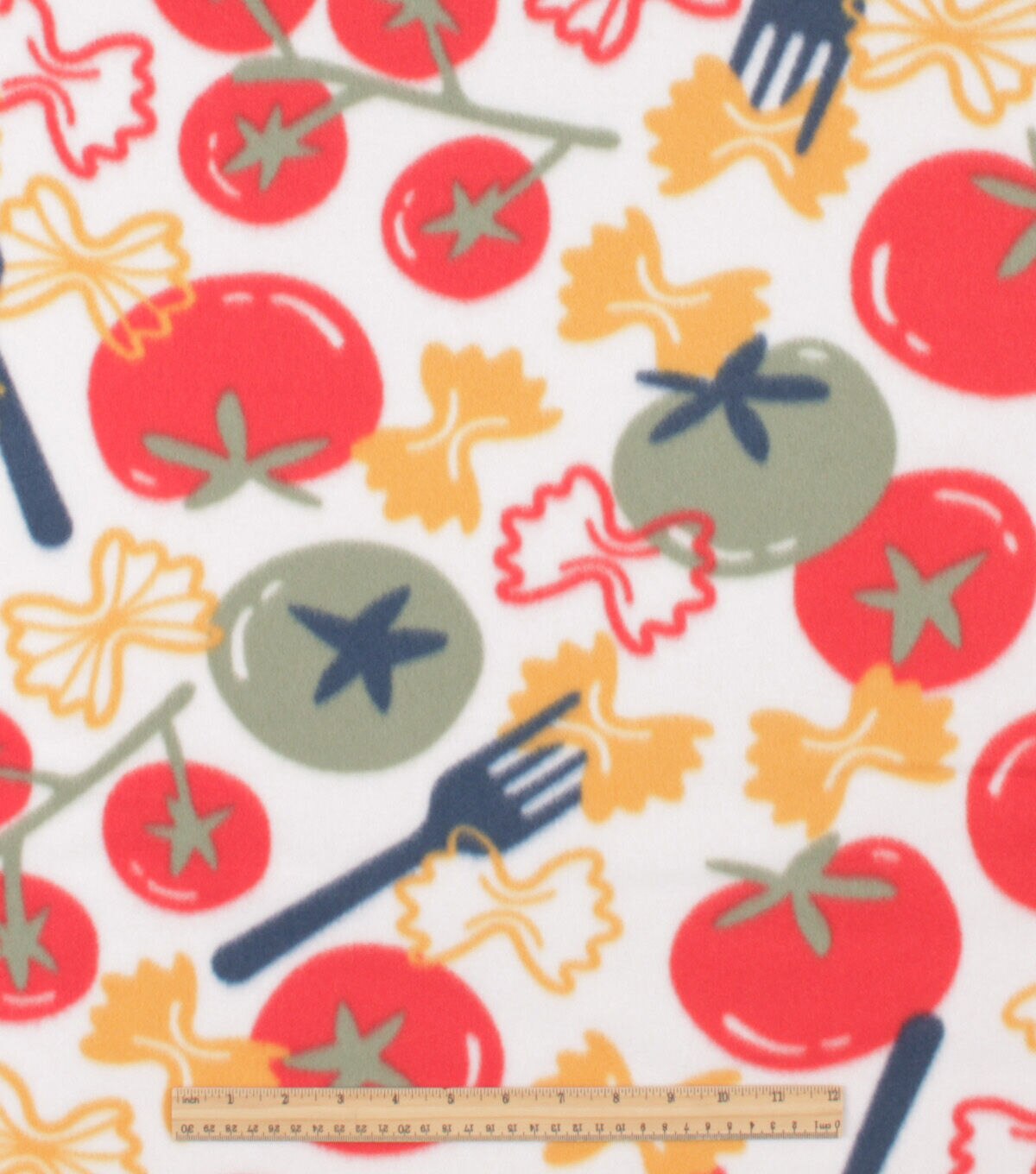 Tomato Pasta on White Blizzard Fleece Fabric