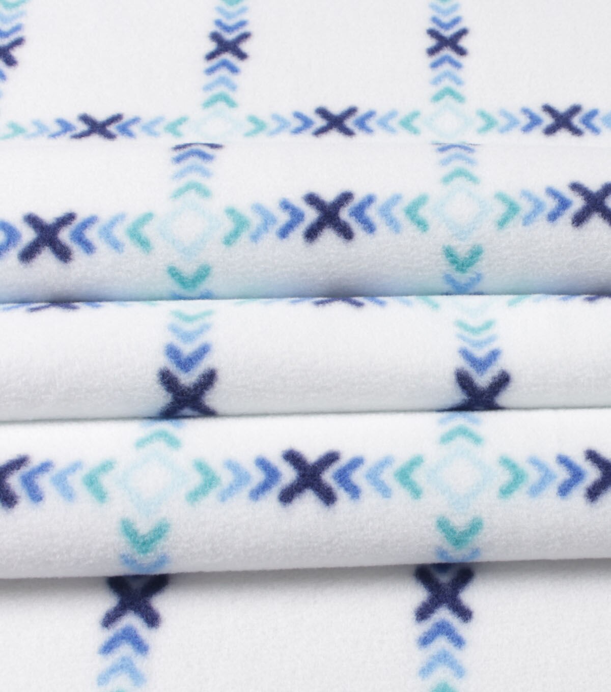 Blue Grid on White Anti Pill Fleece Fabric