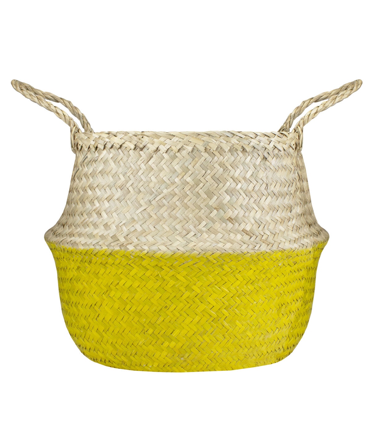 Northlight 15.5 Beige & Yellow Belly Basket With Handles