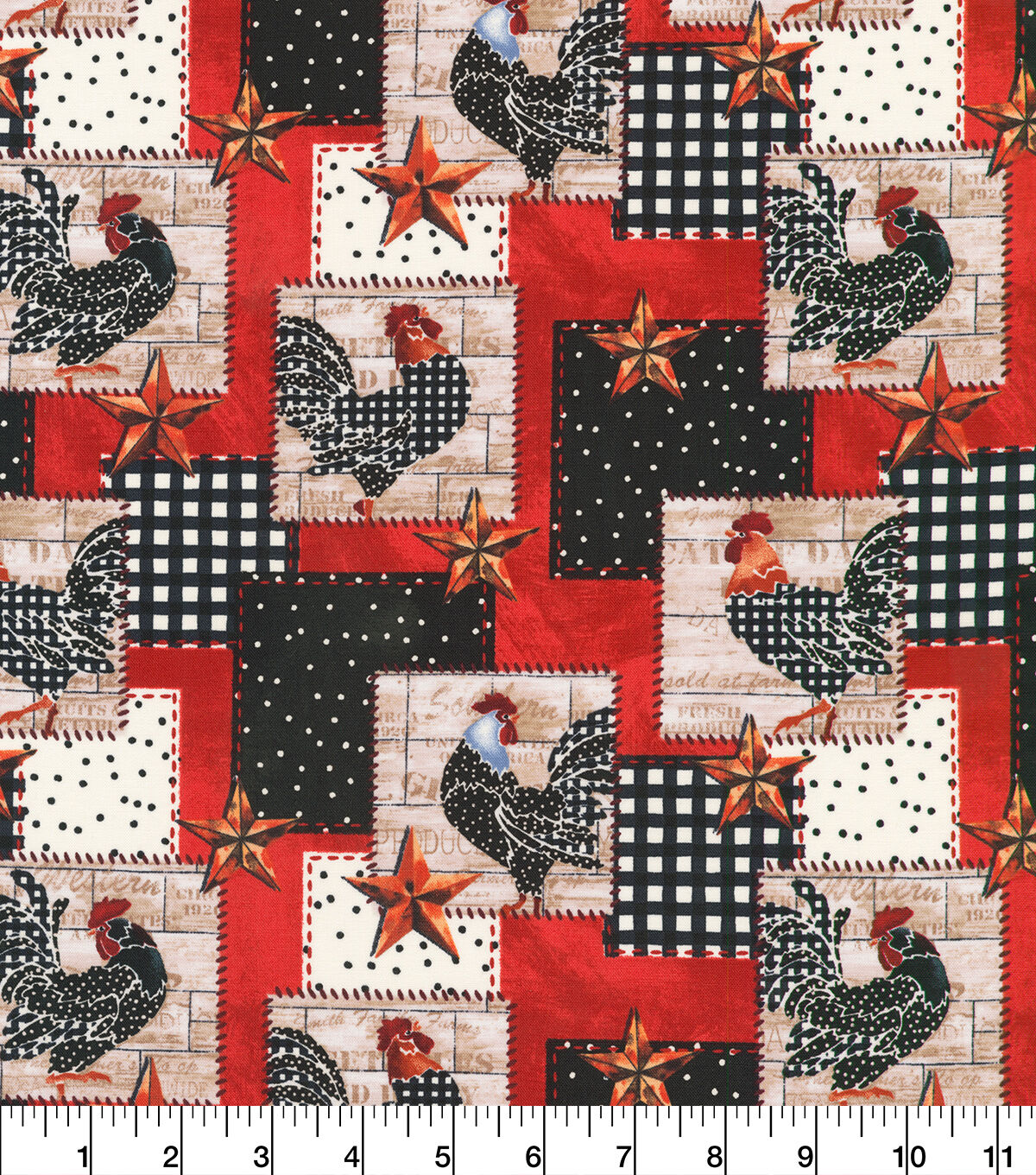 Robert Kaufman Novelty Cotton Fabric Black & White Rooster Patch