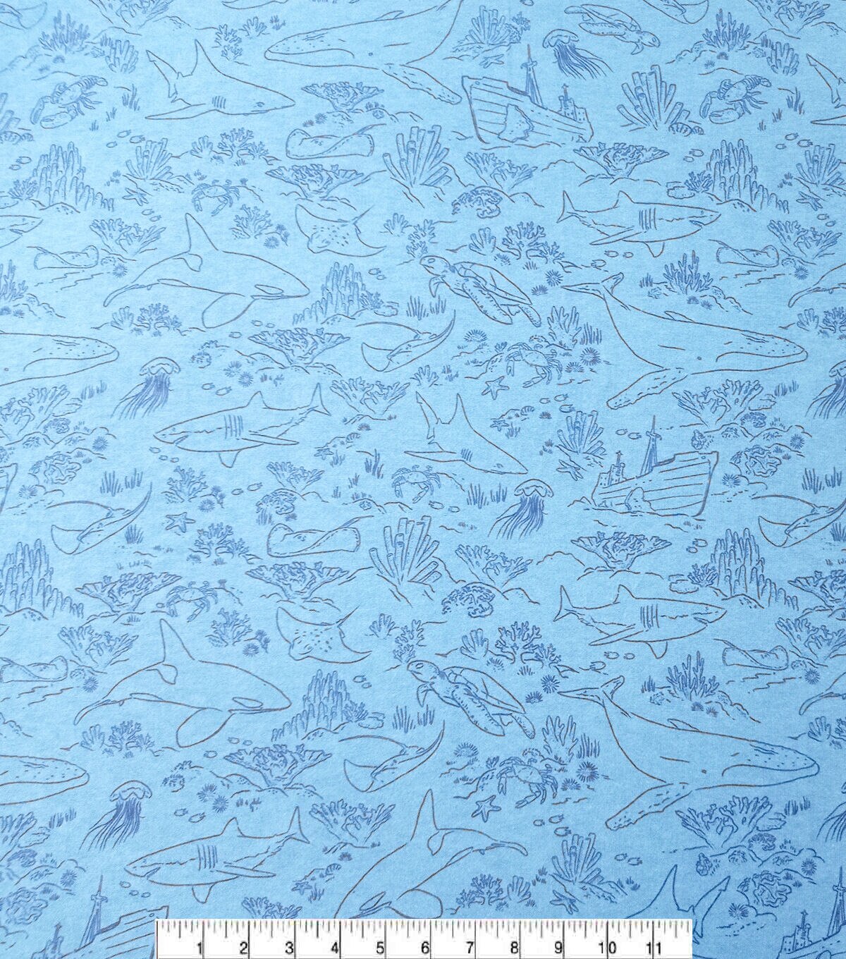 Blue Underwater Outline Super Snuggle Flannel Fabric
