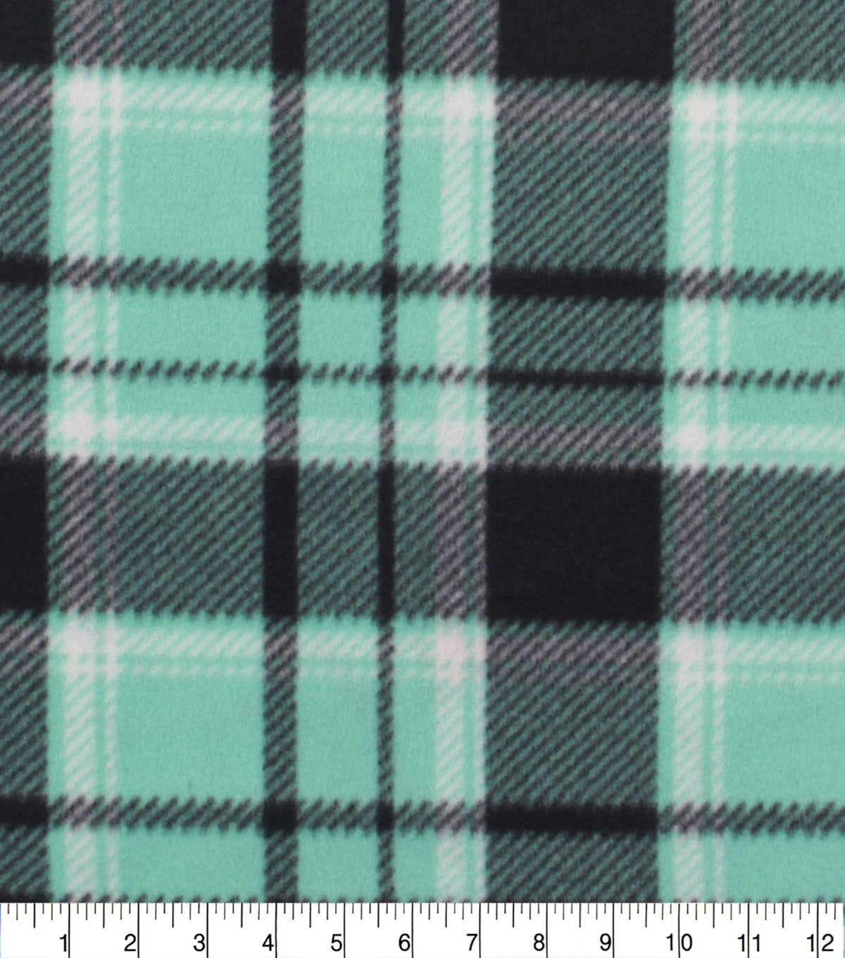 Mint Black Plaid Blizzard Fleece Fabric