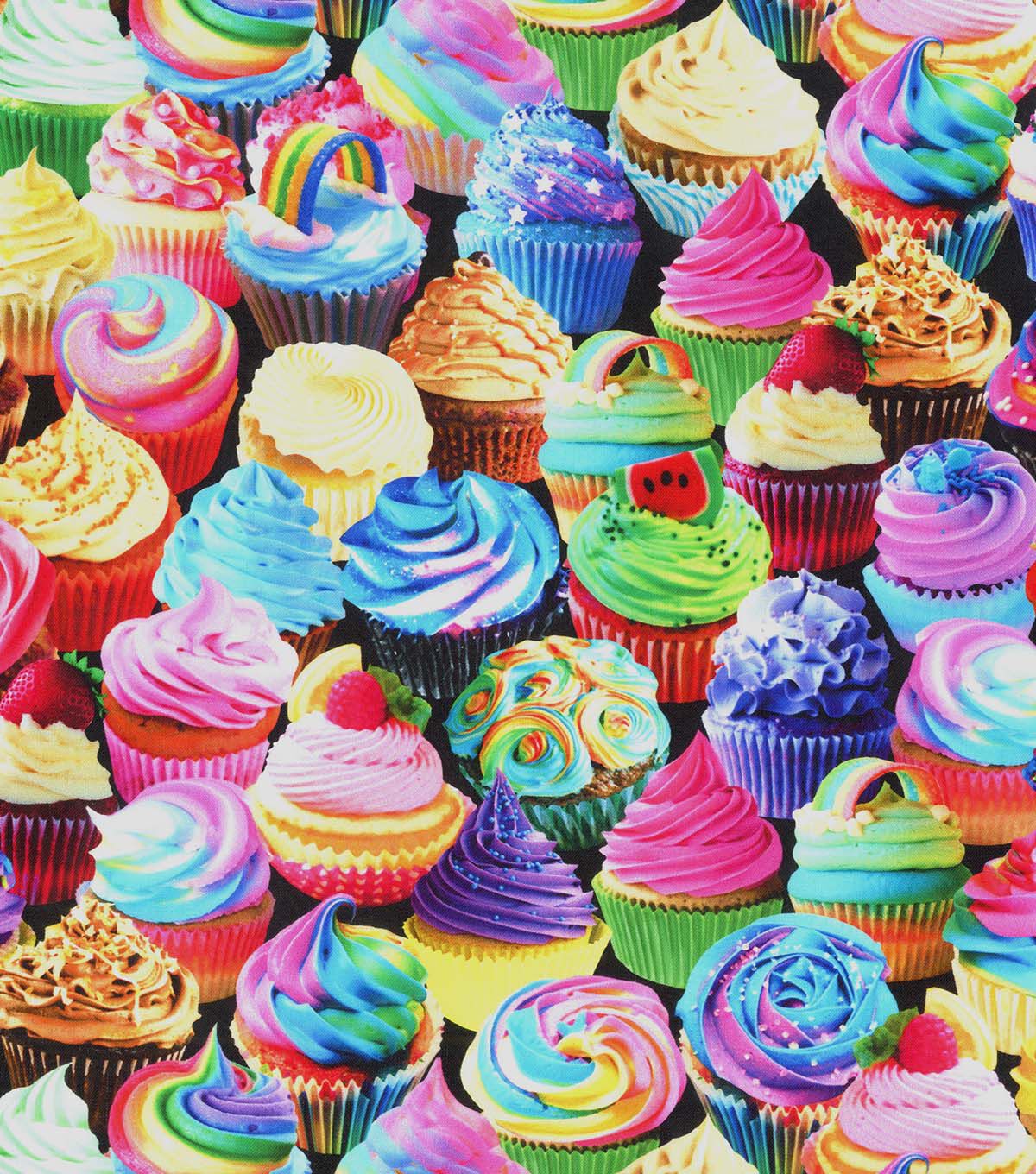Hi Fashion Multicolor Cupcakes Novelty Cotton Fabric