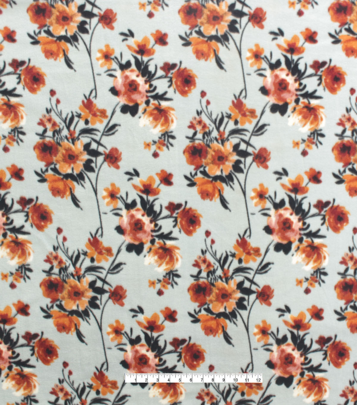 Red & Orange Bouquets on Blue Anti Pill Fleece Fabric